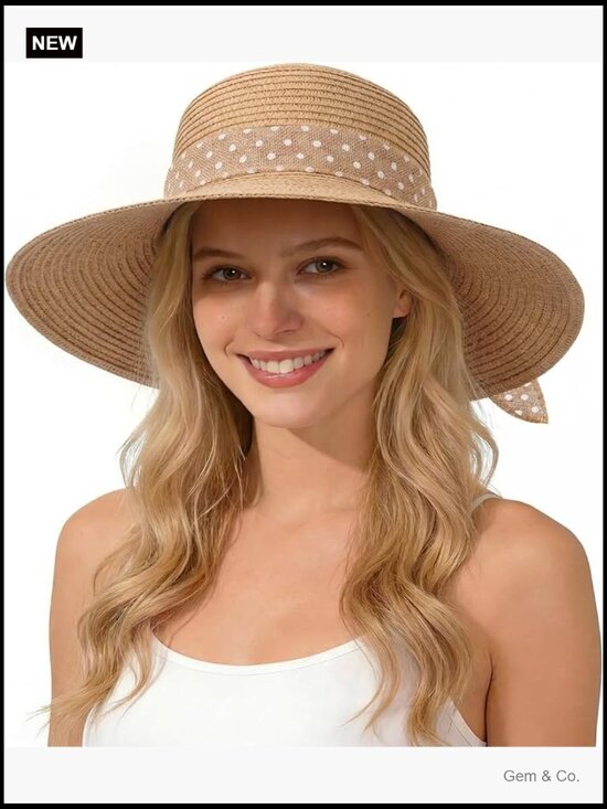 Wide Brim Straw Sun Hat UPF 50+ Packable Floppy Beach Derby main image 7